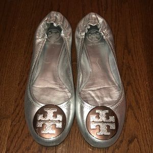 Tory Burch Silver/Silver Metallic Reva Flats